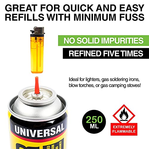 [3PCE] Home Master Gas Lighter Refill Butane, Quick And Easy To Re-Fill, Changeable Nozzle Attachments, Ideal For Gas Camp Stoves, Blow Torches And Lighters, Simple To Use For Blow Torches, Gas Camping Stoves Or Hand Held Lighters 250ml