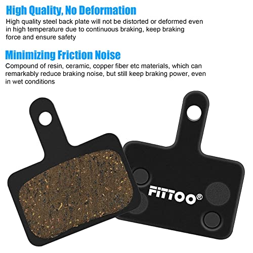 4 X FITTOO Bike Bicycle Disc Brake Pads, Resin Semi Metallic Sintered Ceramic Compound Brake Pad, Full Metal Brake Back Plate, Replacement for Most Disc Brakes Shimano Tektro Logan(4 Pairs Packed)