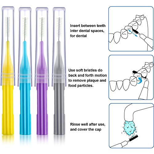 100 Pieces Braces Brush for Cleaner Interdental Brush Toothpick Dental Flossing Head Oral Hygiene Flosser Tooth Cleaning Tool (Light Blue, Yellow, Gray, Purple)