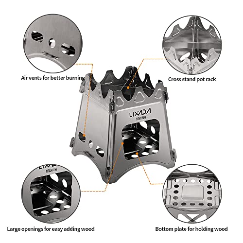 Lixada Camping Stove,Portable Folding Wood Stove Lightweight Titanium Alcohol Stove for Outdoor Cooking Backpacking Stove