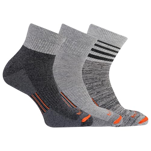 Merrell Men's and Women's Merino Wool Work Socks-3 Pair Pack-Arch Support, Ankle - Light Gray, Large-X-Large