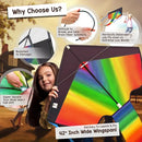 Large Rainbow Kite for Kids Easy to Fly, Beginners Kids Kite for Family Outdoor Games and Activities, Extremely Easy to Assemble and Soars High in Low Wind Speed - Delta Giant Beach Kites for Adults