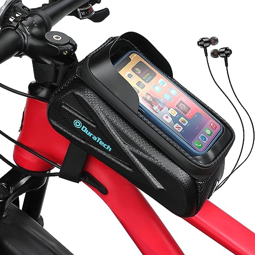 DURATECH Bike Frame Bag | Waterproof Bike Phone Holder with EVA Hard Shell | Bicycle Bag with Sensitive Touch Screen and Sun Visor | Large Capacity Bike Top Tube Bag for Phones Under 6.9''