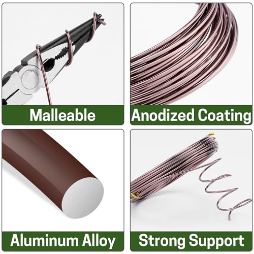 ZELARMAN Bonsai Training Wire Set of 4 - Total 128 Feet(32 Feet Each Size) 3 Size - 1.0MM,1.5MM,2.0MM - Corrosion and Rust Resistant (with Bonsai Wire Cutter)