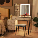 Giantex Vanity Set with Lighted Mirror, Makeup Table with 3-Color Dimmable LED Lights, 5 Drawers, Storage Shelves, Cushioned Stool and Charging Station, Dressing Desk Set for Bedroom