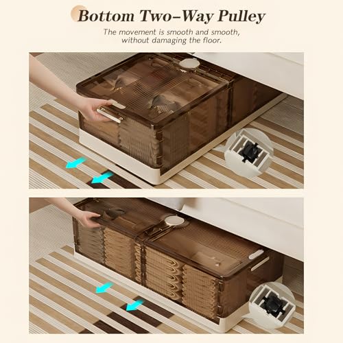 ZSYK Under-bed storage box with wheels, stackable, under-bed shoe storage drawer, foldable plastic storage box with lid, can store clothes, shoes, blankets, toys, books