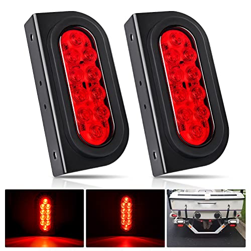 Nilight 6Inch Oval Trailer Tail Light with flush Mount Grommets Plugs w/Mounting Brackets 2PCS Red Waterproof Stop Brake Turn Trailer Lights for RV Truck