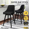 ALFORDSON Bar Stools 2Pcs Swivel Counter Barstools 65cm Seat Height Wooden Kitchen Dining Chair with Footrest and Adjustable Leg Levelers Home Bar Vintage Fabric Chair in 2-year Warranty, All Black