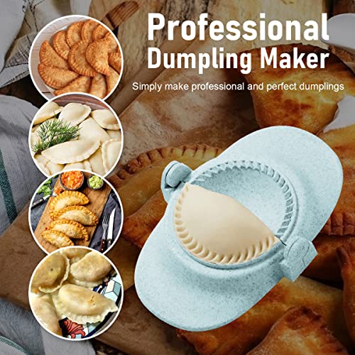 7Pcs Dumpling Maker Reusable Dumpling Press Mold with 3 Dough Cutter and 1 Spoon 304 Stainless Steel Dumpling Maker for Dumpling (Blue)