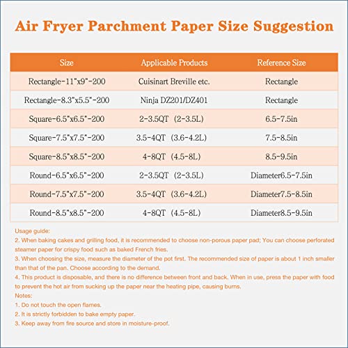 【11” x 9”-200 PCS】Indulward Unbleached Air Fryer Parchment Paper, 200 PCS Perforated Square Air Fryer Liners compatible with Cuisinart, Breville, Black and Decker Air Fryer,11 x 9 inch.