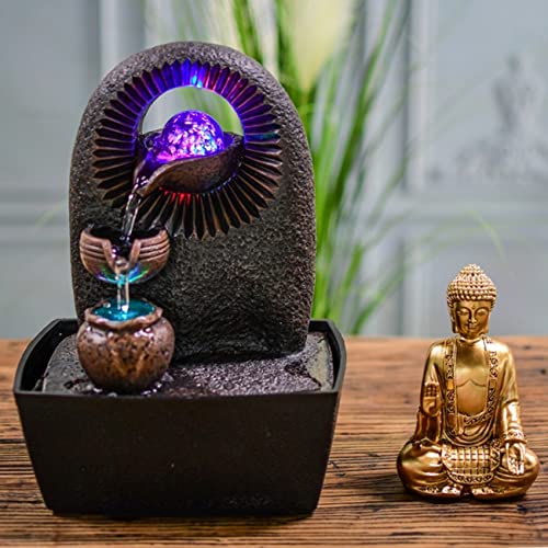 Zen'Light Buddha Bhava Indoor Fountain, Zen Decor, Ideal for Meditation and Relaxation, Table Fountain with Closed Circulation, Colour-Changing LED Lighting, Water Flows on 3 Levels, Height 26 cm