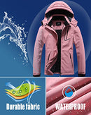 Women's Mountain Waterproof Ski Jacket Windproof Rain Windbreaker Winter Warm Hooded Snow Coat, Pink, Small