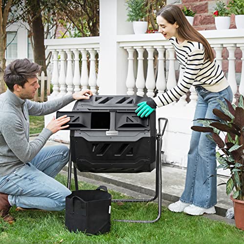 VIVOSUN Outdoor Tumbling Composter Dual Rotating Batch Compost Bin, 43 Gallon Black Door