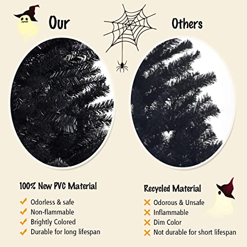 1.8m/2.25M Christmas Tree, Artificial Black Christmas Tree with Sturdy Metal Stand, 1036/1258 Branch Tips PVC Needles, Easy-Assembly, Festival Decor for Home, Garden, Halloween, Black (2.25M)