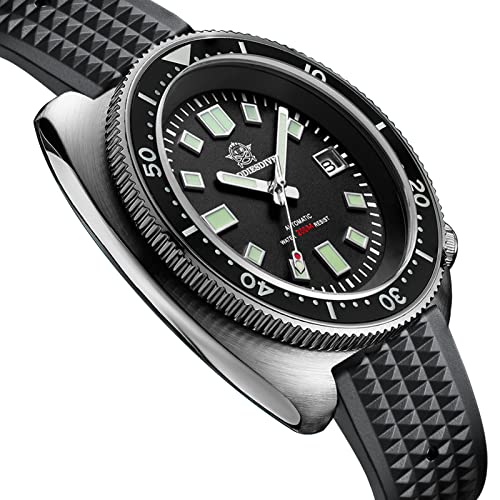 ADDIESDIVE Automatic Dive Watch for Men with Waffle Soft Rubber Diving Band Black Dial Waterproof 200M