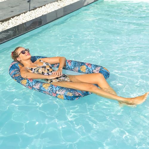 FindUWill Inflatable Pool Floats Adults, Large Fabric-Covered Pool Lounger Chair Raft with Mesh Center, Multi Purpose Pool Floaties Water Hammock Lounge, Ultra-Comfort Water Lake River Floating Raft