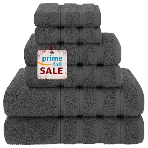 Towel Set Luxury Hotel Quality 600 GSM 100% Genuine Combed Cotton, Super Soft & Absorbent Family Bath Towels 6 Piece Set - (Dark Grey, 6 Piece Towels)