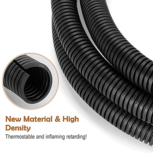 ZhiYo 20FT 1/4” Wire Loom Split Tubing Auto Wire Conduit Flexible Cover | High Temperature Heat Resistant -40F to 257F | Plastic Cover for Electrical Wires & Cables, Black