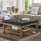 24KF Large Square Upholstered Tufted Linen Ottoman Coffee Table, Large Footrest Ottoman with Solid Wood Shelf- Charcoal