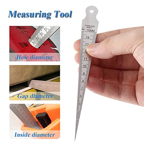 Bestgle Taper Gauge, 1-15mm Stainless Steel Tapered Gauge Depth Welding Test Spark Plug Gap Ruler Hole Depth Inspection Tool Inch & Metric Tapering Measurement