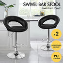 ALFORDSON Bar Stool 2X Swivel Ovadia Kitchen Barstools with 53.5-74.5cm Seat Height Adjustable Gas Lift Leather Counter Dining Chairs with Footrest & Floor Protector in Black