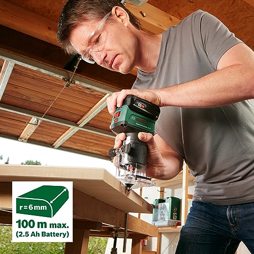 Bosch 18V Cordless Brushless Trim Router Without Battery, Inc 3mm Round Over Bit, 1/4" Collet, Parallel Guide (AdvancedTrimRouter 18V-8). Made in Europe