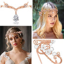 Hicarer Rhinestone Fairy Elf Leaf Wedding Headband Elf Ear Cuffs for Brides Elf Crown Fairy Accessory Women Cosplay Party (Rose Gold, Angel Wings)