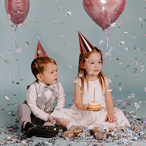 Silver Confetti Poppers 4 Pack | Confetti Cannon Party Poppers Confetti Shooter for Events Birthday Celebration | Bulk Streamer Blaster Cannon Star Launcher | Large Prank Package Gun Tube Stick