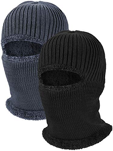 2 Pieces Winter Face Mask Ski Masks Warm Knitted Balaclava for Men Women Fleece Windproof Face Cover for Outdoor Sports, Black, Grey, One size