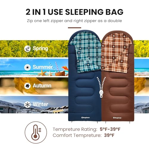 KingCamp Backpacking Sleeping Bag Lightweight Warm & Cold Weather Sleeping Bags for Adults Ideal for Hiking Camping Outdoor Adventures XL Coffee Right Zipper