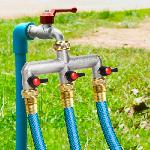 VAYALT 3-Way Tap Water Distributor, 3-Way Distributor Water 3/4 Inch Brass Water Connection Distribution, Garden Hoses with 3/4 Inch Adapter, Ball Valve for Large Garden Irrigation Garden Hoses