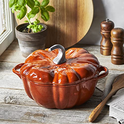 STAUB Cast Iron 3.5 Qt Pumpkin Dutch Oven, Cocotte with Stainless Steel Knob - Burnt Orange, Made in France