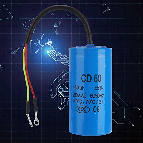 Joyzan CD60 Run Capacitor, Anti Explosion Heat Resisting Run Capacitor 150Uf Capacity 250V Ac 50/60Hz Frequency Round Blue Capacitors with Wire Lead for Motor Air Compressor Start Motors Conditioner