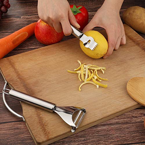 2 Pieces Stainless Steel Lemon Grater Zester Potato Peelers Stainless Steel Y Peeler Orange Citrus Peeler Tool with Channel Knife and Hanging Loop for Home Kitchen Fruits