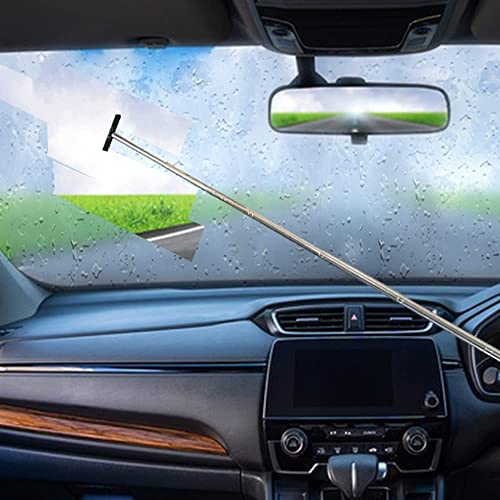 Car Rearview Mirror Wiper, Retractable Auto Glass Squeegee, Water Cleaner with Telescopic Long Rod, Portable Cleaning Tool for All Vehicles, Universal Automotive Accessories (Pink)