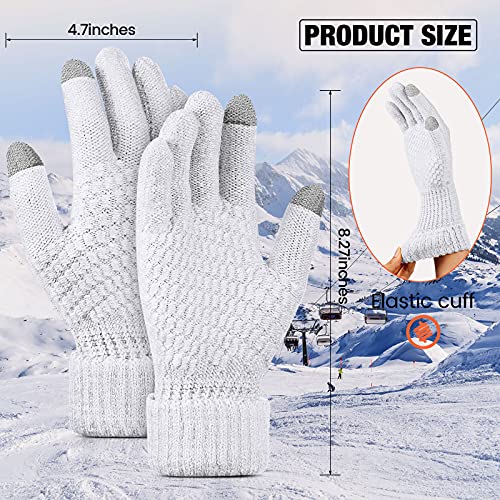 2 Pairs Women's Winter Touchscreen Gloves Warm Fleece Lined Knit Gloves Elastic Cuff Winter Texting Gloves, Black, White, One size