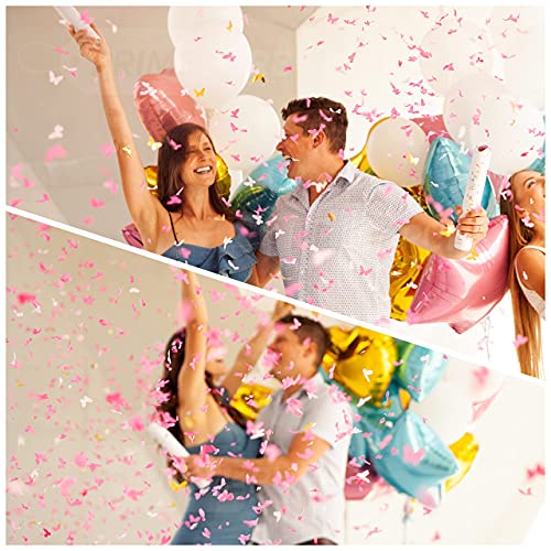 Gender Reveal Confetti Cannon - 2 Pack - Butterfly Shape Pink Gender Reveal Cannons | Baby Gender Reveal Poppers | Girl Gender Reveal Pink Party Popper Confetti Shooter | Pink Confetti Poppers