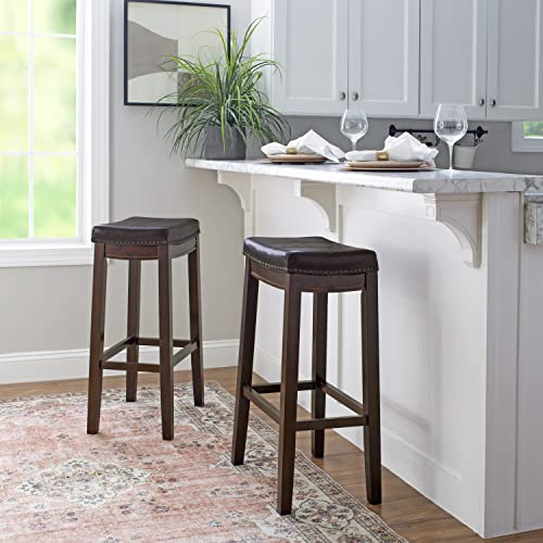 (brown) - Linon Claridge Patches Bar Stool, 80cm , Brown