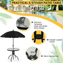 Costway 6 PCS Patio Dining Set Folding Chairs Glass Table Tilt Umbrella Garden (Grey)