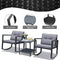 Costway 3 Pieces Patio Rocking Chair Outdoor Rattan Wicker Rocking Bistro Set w/Cushioned Seat, Conversation Set w/Glass Coffee Table and Storage Shelf for Balcony Porch Poolside (Grey)