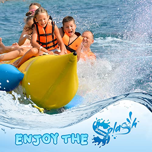 5 Person Recreational Inflatable Banana Boat with Storage Bag, Foot Pump, and Repair Kit, with Reinforced Seats and Foot Areas