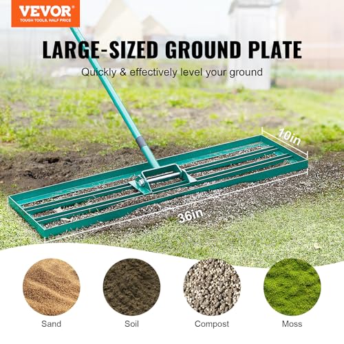 VEVOR Lawn Leveling Rake, 36"x10" Level Lawn Tool, Heavy-Duty Lawn Leveler with 78" Steel Extended Handle, Yard Leveling Rake Suit for Garden, Golf Lawn, Farm