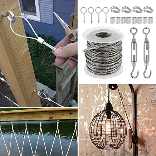 Wire Rope Kit, Stainless Steel Wire Rope Coated Cable,Garden Wire for Climbing Plants,Vine Eyes,Wire Rope Clip,for Outdoor Hanging Kit,Cable Railing Kit (15M)