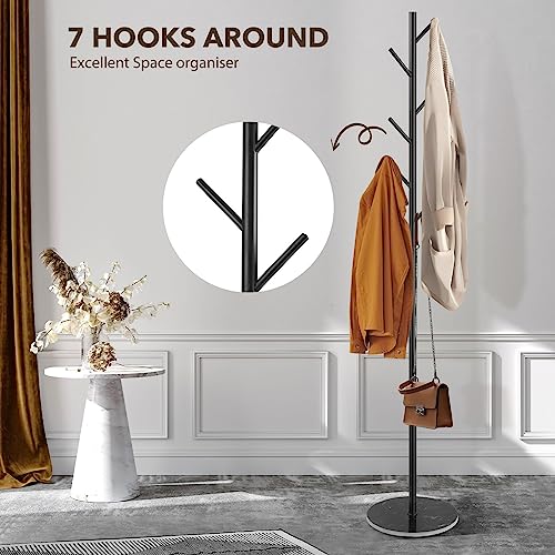 Coat Rack Metal Clothes Stand with 7 Hooks Hanger Hat Holder Closet Hall Tree Frestanding Garment Stand Entryway Black