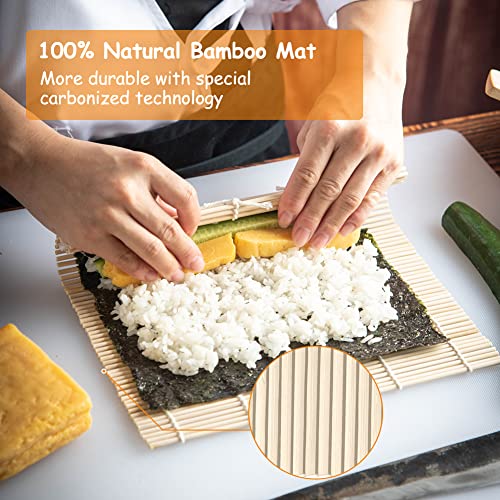 AUAUY 6PCS Sushi Making Kit, Bamboo Sushi Mat, Including 2 Sushi Rolling Mats, 2 Pairs of Chopsticks, 2 Chopsticks Holders, DIY Sushi Roller Mold Maker Kit for Beginner