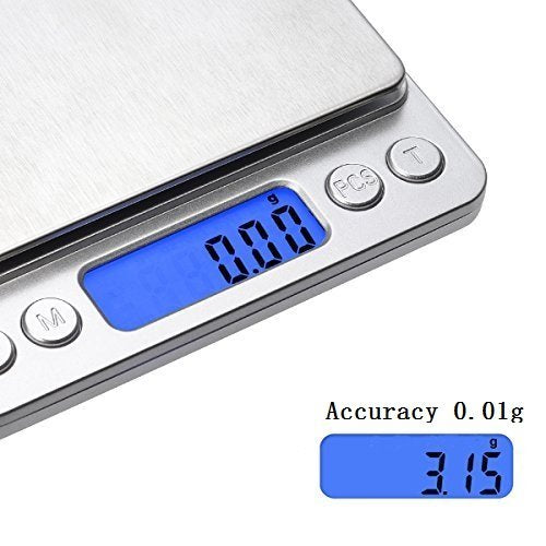 Leiking Digital Kitchen Scale, 500g 0.001oz/ 0.01g Pocket Cooking Scale, Mini Food Scale, Pro Electronic Jewelry Scale with Back-Lit LCD Display, Tare & PCS Functions, Stainless Steel