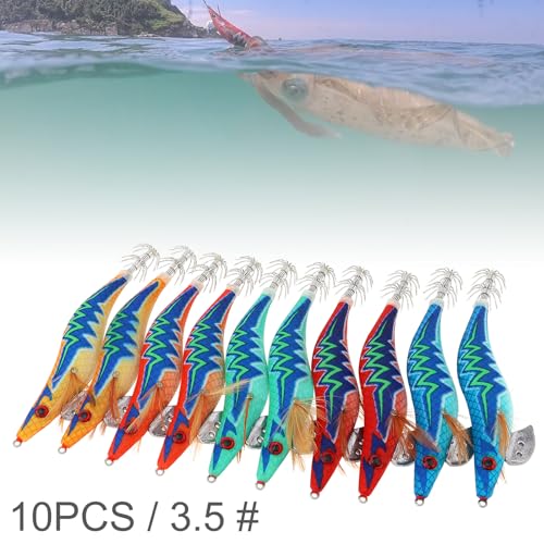 OriGlam Pack of 10 Luminous Squid Jig Hooks Fishing Lures Hard for Shrimp Octopus Squid Shrimp Sea Shrimp Fishing Lure Glow in The Dark for Fishing