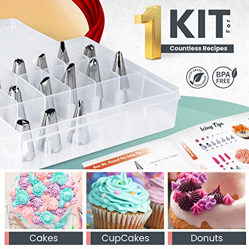 RFAQK 74PCs Cake Decorating Kit for Beginners,Icing Bags and Tips Set,Cupcake Frosting Piping Decorations,48 Icing Tips,20 Disposable Bags,1 Reusable Bag,Purple