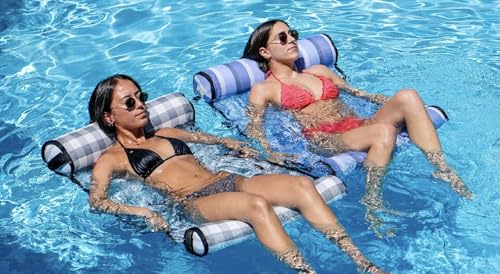 ACQUABOSS Water Hammock - Inflatable Swimming Pool & Beach Lounger, Lounge Chair Raft, Drifter, Saddle Float, Floating Bed & Floaties for Water, Summer Fun, Rest & Vacation - Gingham Style