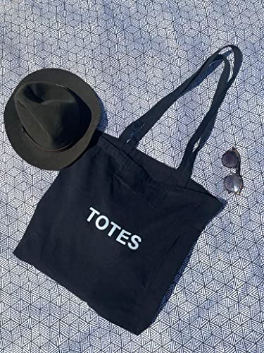 TOTES Pure Cotton Black Tote Bag| (50x43cm) Eco-Friendly Foldable Shoulder Shopping Bags | Washable Reusable Cloth & Unisex Grocery Bags With (50cm) Handles